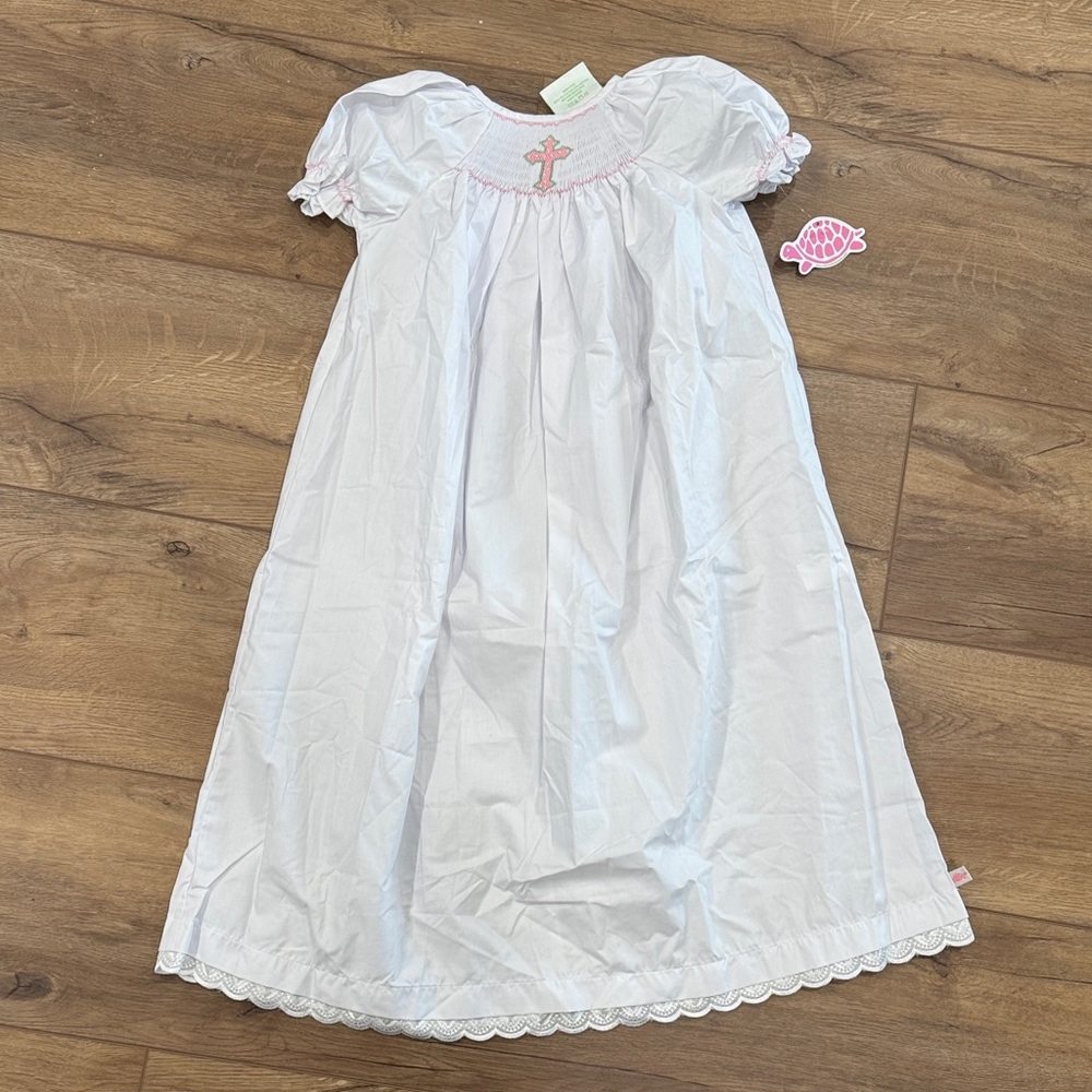 Lolly Wolly Doodle White Bishop with Pink Smocked Cross Easter